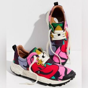 Flower Mountain Jin Lee Pampas Chance Sneakers lace up Pink Red Canvas US7.5